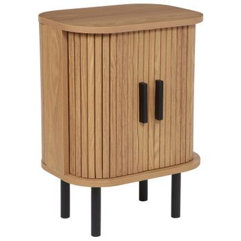 Mesita De Noche Retro Puertas Correderas Mdf Patas De Metal Madera Clara Bradley