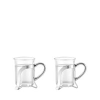 tazas de cafe de vidrio con decoracion en metal plateado - lote de 2