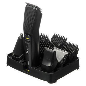 Set De Cortapelo Negra Con Soporte Y 12 Accesorios. Batería Recargable De 600mah. 14,5x11,7x18 Cm. Color: Negro