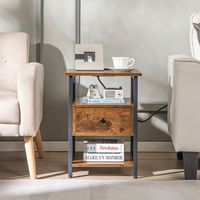 mesita de noche  mesilla de noche con 3 niveles y estacion de carga marron para sofa y dormitorio
