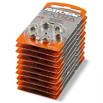 Rayovac extra advanced 13 pilas para audífonos naranjas 60 unidades