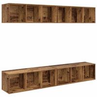 mueble de tv de pared 4 piezas madera vieja 37 x 37 x 1075 cm