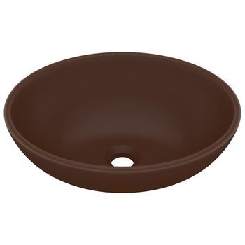 Lavabo De Baño Moderno | Lavabo De Lujo Ovalado Cerámica Marrón Oscuro Mate 40x33 Cm