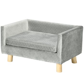 PawHut Sofá para Perros Pequeños 64x45x36 cm Tapizado en Terciopelo con Cojín Lavable y Patas de Madera de Abedul Gris Oscuro