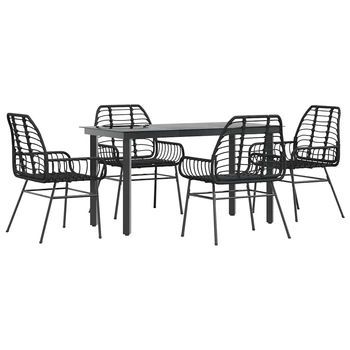 Juego De Comedor Jardín 5 Uds Ratán Sintético Vidrio Negro Cfw940703
