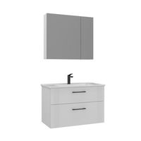 conjunto de mueble con lavabo y espejo 2 piezas  - 85 x 45 x 55 cm - blanco mate