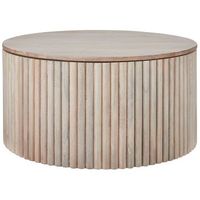 mesa de centro moderna con almacenaje base redonda de madera de mango marron claro kirkwood