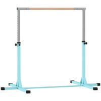 homcom barra fija de gimnasia para ninos altura regulable 13 niveles de 92-150 cm en acero y madera de haya cian   aosom espana