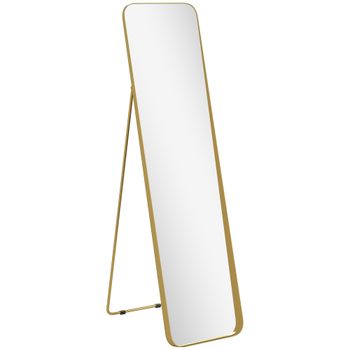 HOMCOM Espejo de pie arqueado 40x160 cm, montaje en el suelo o apoyado contra la pared, para dormitorio, salón, vestidor, dorado