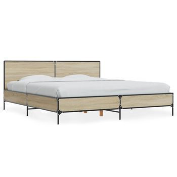 Estructura Cama Madera Ingeniería Metal Roble Sonoma 180x200 Cm Vidaxl