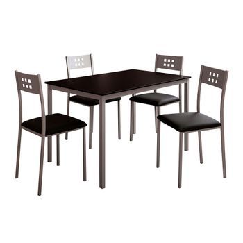 Pack Mesa Y 4 Sillas Cocina Pack En Color Negro Mesa Metal Cristal Silla Acolchada Polipiel