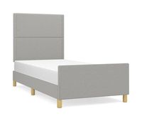 estructura de cama con cabecero de tela gris claro 100x200 cm liso con clavos