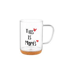 taza de vidrio con fondo de corcho con inscripcion mom