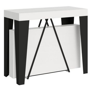 Consola Extensible 90x40/196 Cm Algo Small Fresno Blanco Estructura Antracita