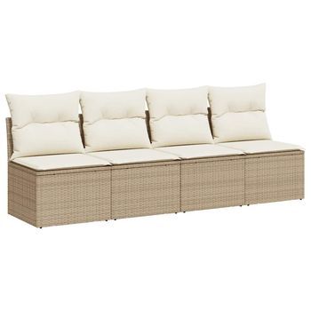 Sofá De Jardín De 4 Plazas | Sofá De Exterior Con Cojines Ratán Sintético Beige