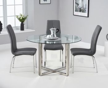Vaso 120cm Round Glass Dining Table with Cavello Chairs - Cream, 4 Chairs