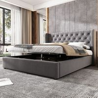 cama doble 140x200 grisnegro oreja capitone somier lamas hidraulica recubrimiento anti-manchas