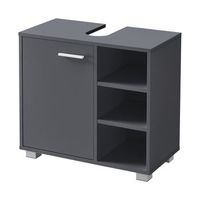 mueble de lavabo - 56 x 60 x 31 cm - mueble de bano debajo del lavabo - con puerta y 3 estantes - aglomerado - con ranura para sifon - gris oscuro encasa