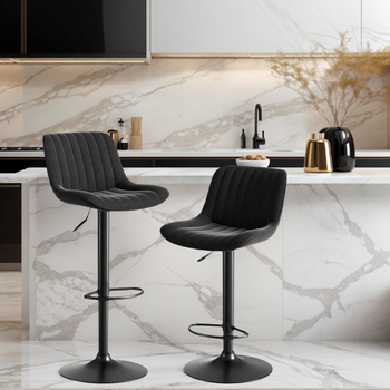 Pack De 2 Taburetes De Bar - Mueble Para Comedor - Terciopelo - Negro (47x46x86cm)
