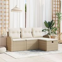 conjunto de sofa de jardin de 4 piezas con cojines beige de poliratan v2534 unico  beige