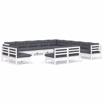 Muebles De Jardín 13 Pzas Y Cojines Blanco Madera Maciza Pino Vidaxl