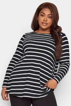 Yours Top Canalé Negro De Rayas Blancas, Mujer Curvy Y Tallas Grandes, Yours