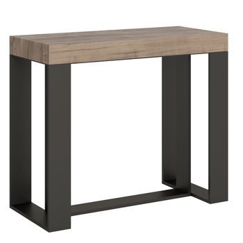 Consola Extensible De Madera Clara Con Patas De Metal Antracita, 14 Plazas, De 40 A 300 Cm Fonja