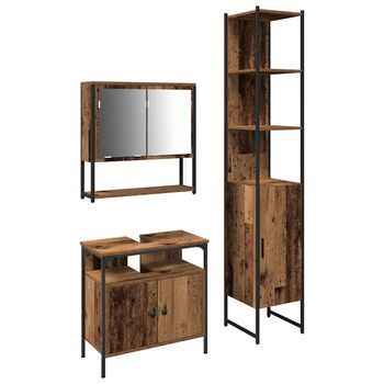 Juego De Muebles De Baño 3 Uds. Madera Vieja 33 X 33 X 185,5 Cm Vidaxl