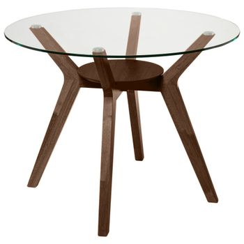 Mesa comedor redonda en nogal y tapa de cristal 120 cm.