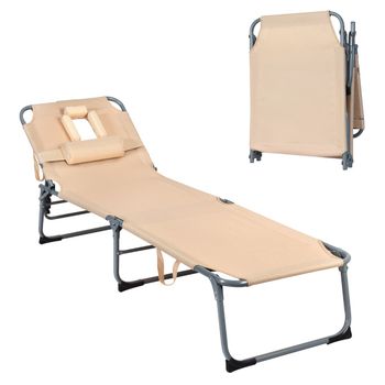 Costway Tumbona Ajustable Plegable Silla Reclinable de Playa con Cojines para Acostarse Boca Abajo/Arriba y Cavidad Facial Beige