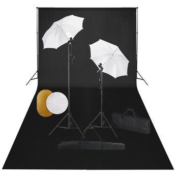 Kit Estudio Fotográfico Lámparas Sombrillas Fondo Y Reflector Vidaxl