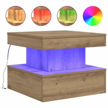 Mesa De Café - Mesa De Centro Con Luces Led Roble Artisian 50x50x40 Cm
