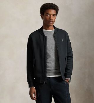 Polo Ralph Lauren para hombre. 710980339003 Cazadora bomber de punto doble negro (L), Casual, Algodón