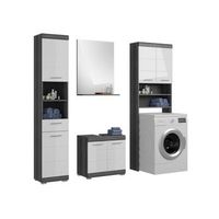 conjunto de bano scott  mueble bajo lavabo columna espejo con almacenamiento y mueble de almacenamiento  gris oscuro y blanco