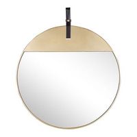espejo de pared metal dorado correa de cuero sintetico redondo 60 cm pieza decorativa para colgar acento moderno glamour gurs