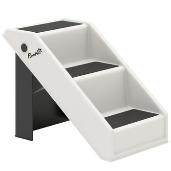PawHut Escalera para Perros Plegable de 3 Peldaños para Mascotas Mayores para Cama Sofá 53x30,5x36,5 cm Crema