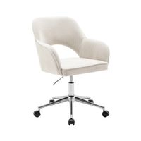 silla de oficina de pana fina con ruedas y base cromada blanco roto