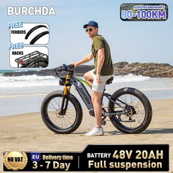 Bicicleta eléctrica de montaña BURCHDA RX80 con batería de litio de 48V20AH, 26 pulgadas, 4.0 Fatbike, bicicleta eléctrica para adultos, tipo motocicleta