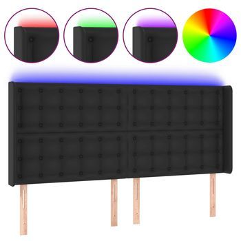 Cabecero Cama | Panel De Cabecera Con Led Cuero Sintético Negro 203x16x118/128 Cm
