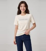 michael kors para mujer mt6524y97j camiseta classic mk stud blanco roto s casual manga corta algodon organico