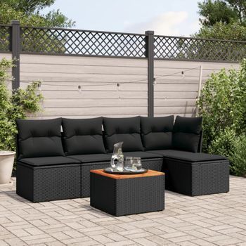 Conjunto De Sofás De Jardín 6 Uds | Mueble Jardin Mesa Y Sillas Y Cojines Ratán Sintético Negro Cfw542364